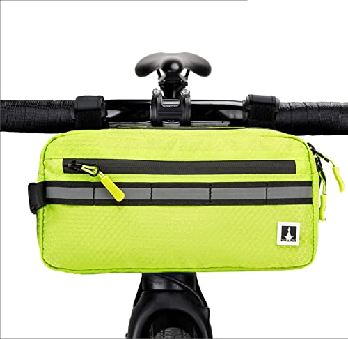 ROYALFAIR Waterproof Bike Handlebar Bag with Reflective Strips & Shoulder Strap Bicycle Front Frame Storage Pouch for Mountain Road Cycling Commuting (Neo Green)