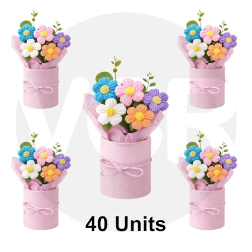 Image of VCR Handmade Mix Crochet Bouquet- Pack of 40 - Hand Woven Knitted Artificial Hand Knitted Bouquet Flower for Office Desk, Table, Car, Bedroom, Wedding & Special Occasions