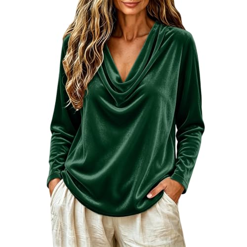 Velvet Tops for Women Draped Cowl Neck Long Sleeve Loose Classy Blouse - image 2