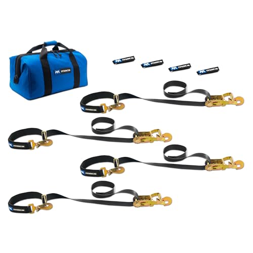 Mac's Tie-Downs Super Pack 2" Tie-Down Strap Kit with Integrated Axle Straps, Direct Hook Ends (Black 8 Feet)