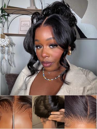 Image of Beauty Forever 7x5 Bye Bye Knots Put on and Go Glueless Wig Pre Cut 3D Body Wave Lace Front Wig Human Hair with Bleached Knots Pre Plucked Wigs for Beginner 150% Density Natural Color 16 Inch