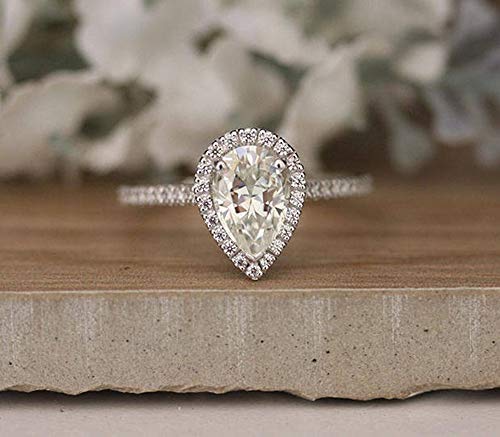 Blocaci 2 Carat Center Pear Shaped Engagement Rings for Women Moissanite Wedding Anniversary Rings 925 Sterling Silver 10K 14K 18K Gold with Text Engraving4
