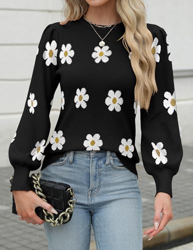 Image of Zeagoo Womens Sweaters Fall 2026 Dressy Casual Long Sleeve Shirts Ribbed Knit Winter Outfits Puff Pullover Jumper Tops