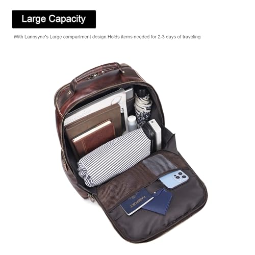 Vintage Full Grain Leather Backpack For Men, 17.3'' Laptop Bag Causal Rucksack Shoulder Bag Overnight For Business/Hiking/Travel3
