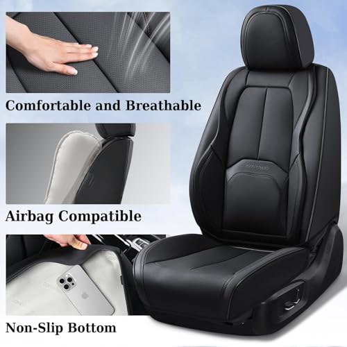Image of Coverado Seat Covers, Car Seat Covers Front Seats, Premium Nappa Leather Seat Covers for Cars, Waterproof Car Seat Protector with Lumbar Support, Front Seat Covers Universal Fit for Most Cars (Black)