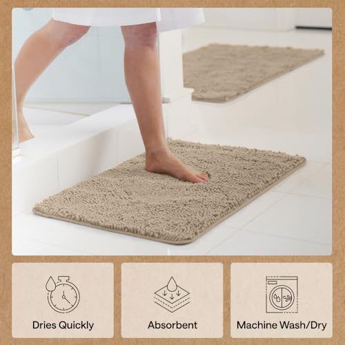 Image of Gorilla Grip Bath Rug 42x24, Thick Soft Absorbent Chenille, Rubber Backing Quick Dry Microfiber Mats, Machine Washable Rugs for Shower Floor, Bathroom Runner Bathmat Accessories Decor, Beige