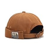 Lrastok Dark Khaki Mens Docker Cap Brimless Skullcap Sailor Cap Rolled Cuff Retro Beanie Hat