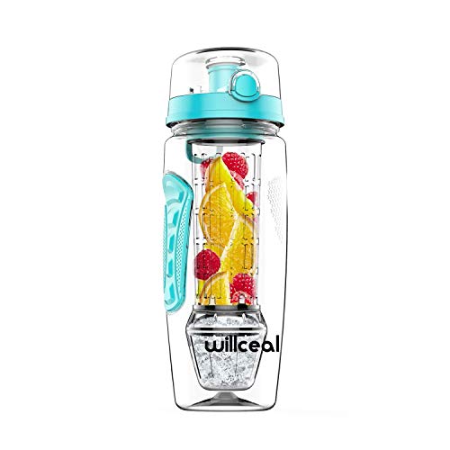 Willceal Waterfles met fruit-infuser, 945 ml, duurzaam met afneembare ijsgelbal, groot, BPA-vrij Tritan, flip-deksel, dicht ontwerp, sport en camping (petrol) - Image 3