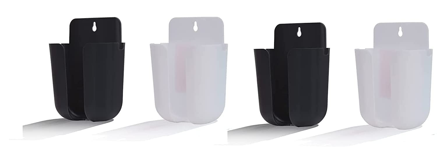 FLYFAR Plastic Storage Box, Remote Storage Organizer Case for Air Conditioner, TV, Mobile Phone Plug Holder Stand Rack, Phone Charger Plug Holder - Black & White