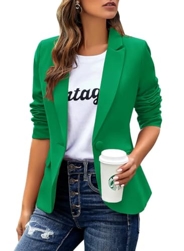 Cicy Bell Damen Casual Langarm Blazer Revers Büro Arbeit Blazer Jacke Grün M