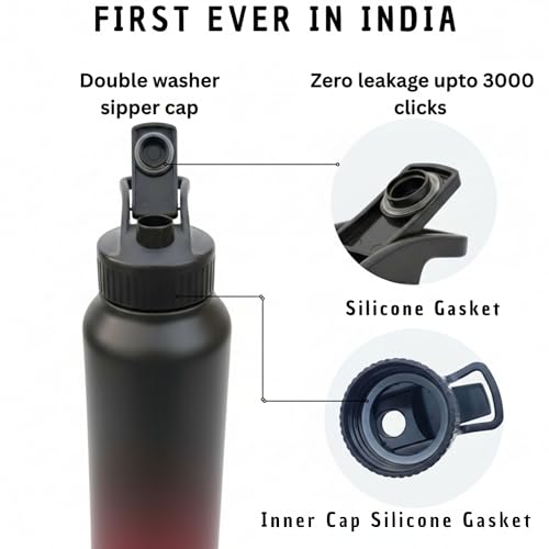 Image of Speedex Stainless Steel Metal Water Bottle 1 Ltr 1000 ml, BIS Approved, Leak Proof Sipper Cap Bottle for Office, School, Gym, Travel, Daily Use for Men, Women, Kids, Adults, Black Wine, Set of 4
