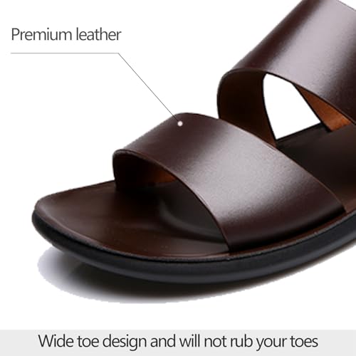 Mens Leather Hollow Out Casual Flat Sandals with Adjust Ankle Strap Round Open Toe Soft Sole Lightweight Outdoor Walking Slippers Shoes Summer Beach Sport Hiking Water Sandals2