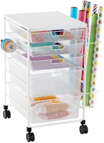 elfa Mesh Gift Wrap Cart White, 25" X 21" X 32-5/8" H