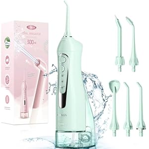 COSLUS Water Dental Flosser Teeth Pick: Portable Cordless Oral Irrigator 300ML Rechargeable Travel Irrigation Cleaner IPX7 Waterproof Electric Flossing Machine for Teeth Cleaning C20(F5020E) Green