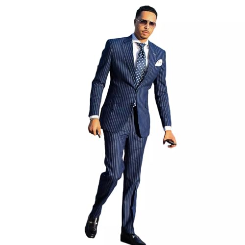 Men's Suit 2 Pieces Navy Blue Pinstripe Blazer and Pants Formal/Casual Wear