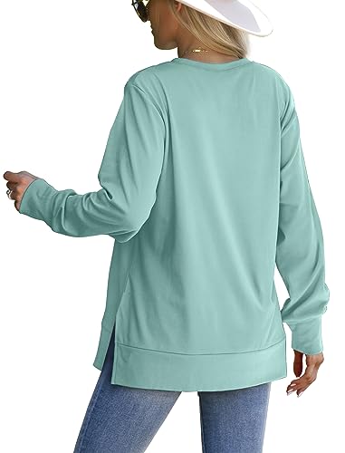 Saloogoe Sweatshirt for women Side Split Fall Fashion 2025 Long Sleeve Shirts Trending Now - Image 4