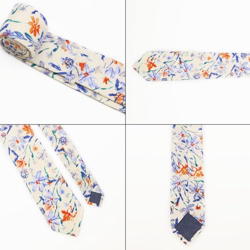 Image of Cotton Floral Ties for Men 2.76 inch Men's Skinny Tie Linen Flower Printed Neck Tie for Wedding Dating Party