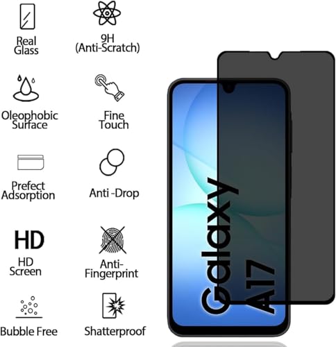 Image of ZARALA Privacy Screen Protector for Samsung Galaxy A17, Galaxy M17, M36, F36 and Galaxy F17 Fingerprint is Not Working Anti-Spy Tempered Glass Film, 9H Hardness, Anti Scratch, Bubble-Free, Anti-Spy Screen Protector