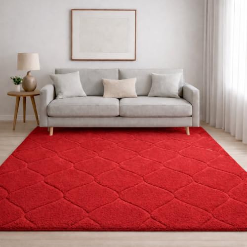 Image of Carpet for Hallway, Kitchen, and Modern Interiors, Cozy Shag Runner for Living Room, Entryway & Office Decor Size 6x9 feet Full Red