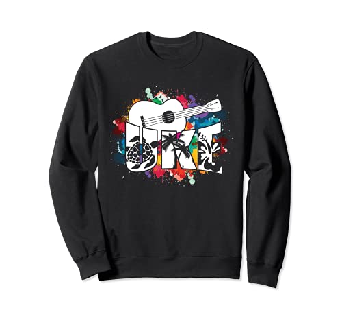 Uke Colorful Guitar Musician Acoustic Hawaiian Sweatshirt, Black