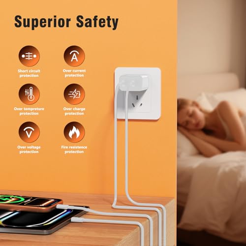 Image of 45W 3Pack White Super Fast Charger USB C Dual Port Charger Type C Fast Charging Block with 60W [3FT+6FT+10FT] USB C to USB C Charger Cord for Galaxy S26 /S25 /S24,for iPhone 17 /16 /15,for iPad and More