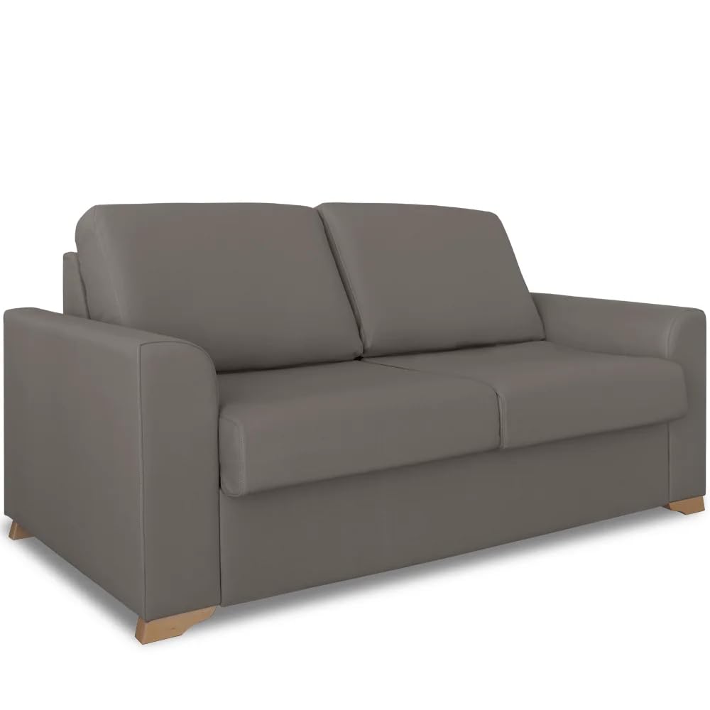Ventadecolchones - Sofá Cama Italiano 3 Plazas con Subida Y Montaje (207x103x100cm) Berlín en Tela Mozart Antimanchas Gris Topo con Patas de Madera