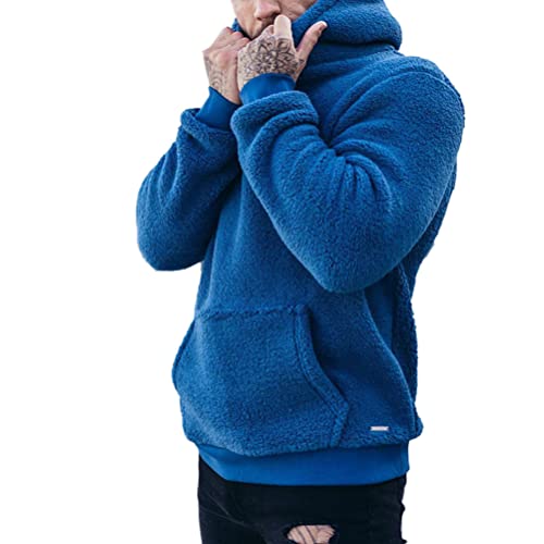 nicticsi Teddy Fleece Winter Pullover Herren Hoodie Kapuzenpullover Warm Weich Flauschig Sweater Fuzzy Oberteile mit Reißverschlüsse und Taschen Sweatshirt Stehkragen Übergangsjacke A Blau M Cover