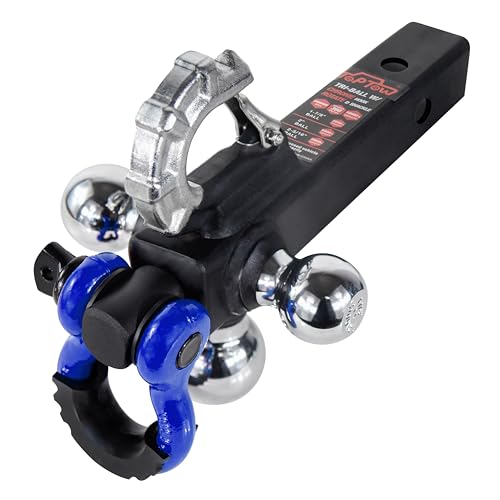 Image of TOPTOW Trailer Hitch with Blue Recovery Shackle Ball Hitch Mount w /Chrome Triple Tow Ball, 2-in Shank, Multi Fit for 2 inch Trailer Hitch Receiver