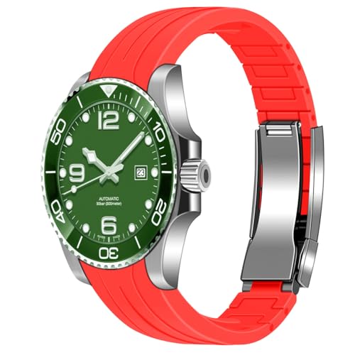Image of Juntan 18mm 20mm 21mm 22mm Curved End Rubber Watch Band, Tapered Silicone Curved Replacement Watch Strap for Men Women with Metal Classic Diving Buckle