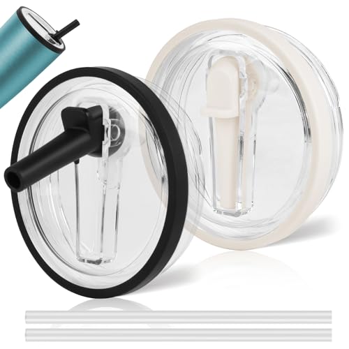 2 Pack Stanley 40 oz Flip Straw Lid Replacement,Spill-Proof & Splash-Resistant,High-End Anti-Fall And Heat-Resistant Material (Cream White + Black)