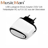 MusicMan USB Ladegerät/Netzadapter/ Strom Adapter 230V Weiss - Original MusicMan Zubehör