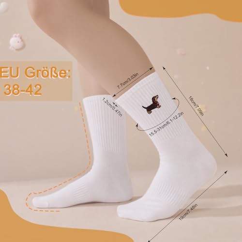 Utensilsto 3 Paare Damen Dackelsocken Tennissocken Sportsocken, Dackel Geschenke Atmungsaktive Socken Damen Baumwolle Mittelrohrsocken, Crew Socken für Hundebesitzer 38-42