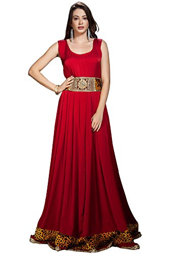 Robe longue marron bicolore et son audacieux bas imprimé animalier