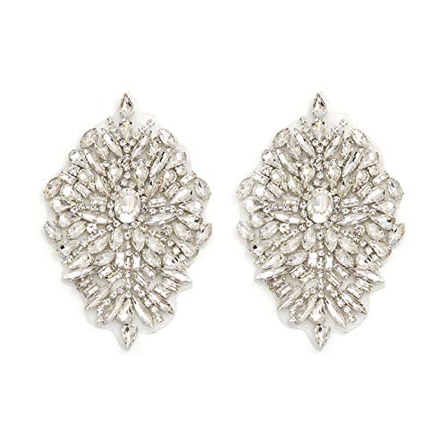 FAMLEAF 2 Pieces Rhinestone Applique, Crystal Rhinestone Applique, Rhinestone Applique Embellishments, Handmade Rhinestone Applique, Sew on Rhinestone Applique for DIY Shoes Clothes(3.94x2.36 inch)