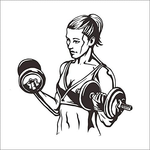 Pegatinas de pared de fitness personalizadas, pegatinas de pared de gimnasio, adecuadas para la decoración de sala de estar y sala de juegos, adhesivos murales de vinilo extraíbles 58 x 61 cm