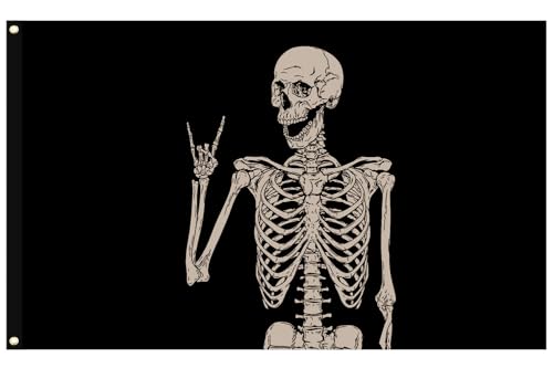 Halloween Flag 3 x 5 ft Outdoor Yard Halloween Garden Decorations Banner Funny Rock and Roll Skeleton Poster