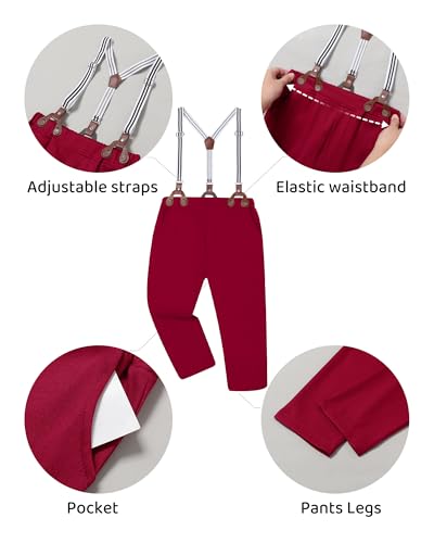 Image of DISAUR Boys Dress Clothes Wedding Ring Bearer Outfit Boy Formal Suits Dress Shirt with Bow Tie +Suspender Pants Set