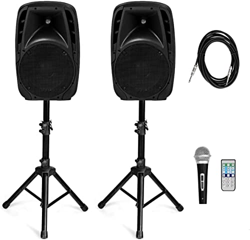 Goflame 1800W 2-Way Powered Speakers, Portable Pa Speaker System With 2 Speaker Stands And Microphone, Professional Dj Speakers With Bluetooth, Usb/Sd Card Input, Fm Radio, Remote Control #TOP26