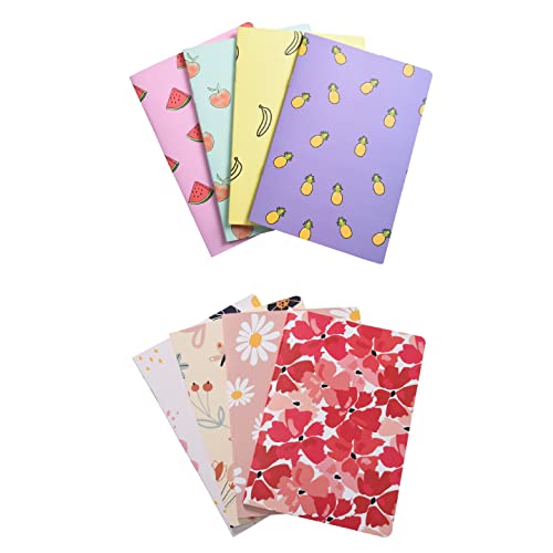 Image of Papboo A5 Handy, Easy to Carry Unruled, Plain Cute Fruits & Floral 2 Sets of 4 for doodling, Writing, Notes, Notebooks -Matte Finished - Journal Diary, Gift.(60 * 8= 480 80 GSM Pages)