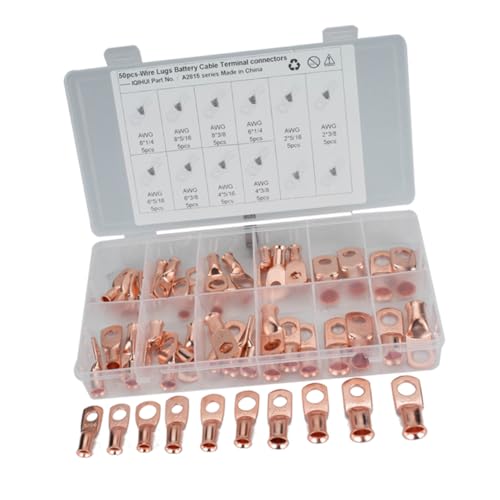 GALPADA Battery Cable Closed Ends 50pcs Heavy Duty Wire Lugs Heat Shrink Ring Terminals Us Standard T2 Connectors