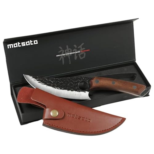 Matsato Küchenmesser Scharf mit Messerscheide Leder – Hochwertiges Kochmesser aus Japanischem Stahl, Klingenlänge 15 cm, Geschenk für Männer & Köche