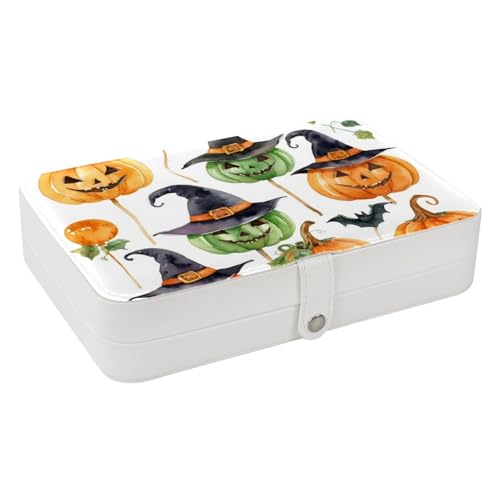 Conjunto de iconos de Halloween con pintura de acuarela de alta gama, exquisita caja organizadora de joyas, compartimentos pequeños extraíbles y ajustables para anillos, aretes, collares, pulseras