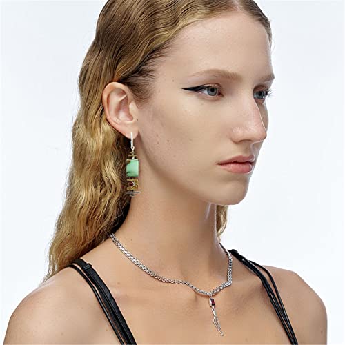 Coadipress Long Turquoise Stone Earrings For Women Girls Handmade Vintage Unique Chic Boho Geometric Statement Creative Ethnic Natural Gemstone Hoop Dangle Earrings Jewelry (Asymmetry Green Turquoise) #TOP3