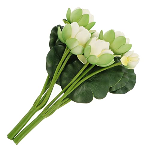 Veemoon 2pcs Artificial Lotus Fake Flower Bouquets Simulation Water Lily Long Stem for Pond Aquarium Wedding Decor White - Image 4