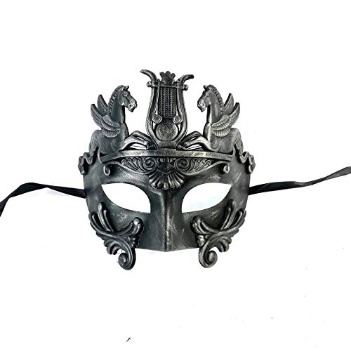 KB Venetian Roman Hercules Greek Style Masquerade Mask (Gun Metal) Silver Color