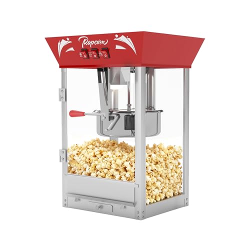 Image of 12 oz Countertop Popcorn Machine, Retro Theater Style Popcorn Maker with Warming Deck & Non-Stick Kettle, Large Electric Popper for Family Movie Night, Party & Concession Stand (Classic Red)
