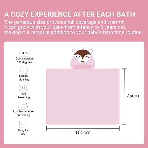 Image of MICHLEY Bamboo Viscose Baby Hooded Bath Towel for 0-5 Years Boys and Girls, 29.5 x 39.5 Inch Ultra-Soft and Quick-drying Infant Bath (Pink Fox)