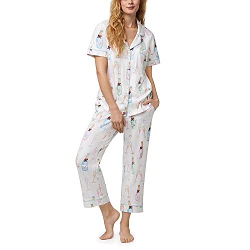 Image of Bed Head PJs Womens Matching Pajamas - Soft Organic Cotton Button Down PJ Shirt & Cropped Pants Set - Loungewear & Sleepwear