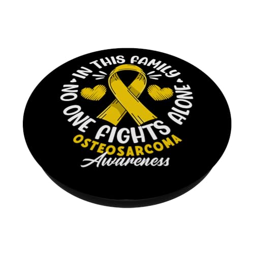 No One In This Family Fights Alone I Osteosarcoma PopSockets Swappable PopGrip, Black - Image 2