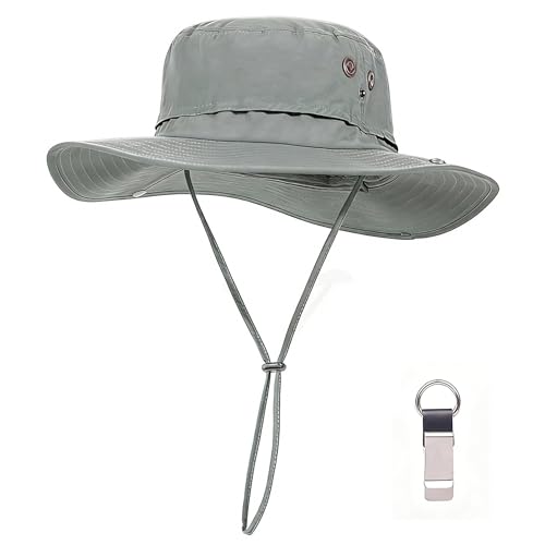 PLCWSCFV Sun Hats for Men Bucket Boonie UV Protection UPF50+ Waterproof Wide Brim Foldable Packable Fishing Beach Safari Light Grey X-Large XX-Large XL XXL